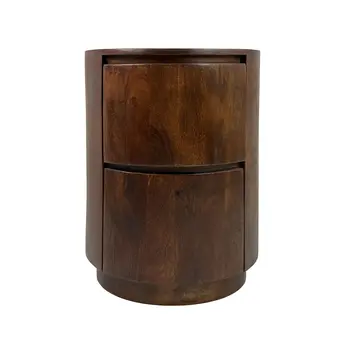 24" Chestnut Solid Wood Round Drum End Table With Two Drawers