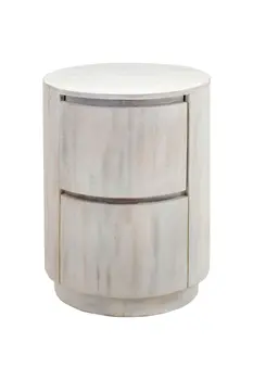 24" White Solid Wood Round Drum End Table With Two Drawers