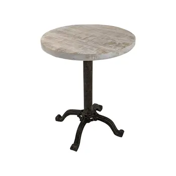 22" Natural and Black Solid Wood and Metal Height Adjustable Round Pedestal End Table