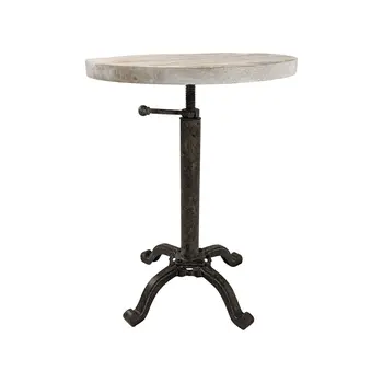 22" Natural and Black Solid Wood and Metal Height Adjustable Round Pedestal End Table