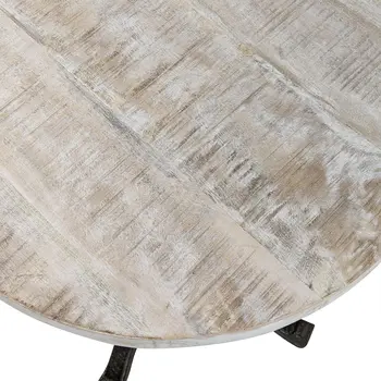 22" Natural and Black Solid Wood and Metal Height Adjustable Round Pedestal End Table