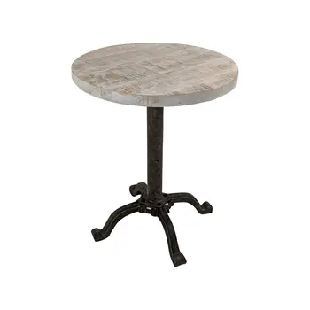 22" Natural and Black Solid Wood and Metal Height Adjustable Round Pedestal End Table