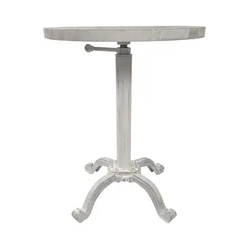 22" White Solid Wood and Metal Height Adjustable Round Pedestal End Table