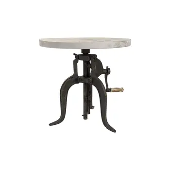 19" Natural and Gunmetal Solid Wood and Iron Height Adjustable Round End Table