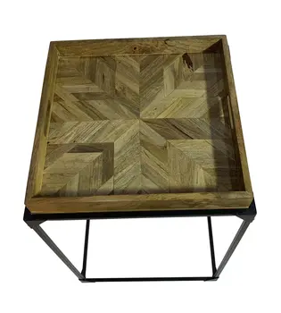 29" Natural and Black Solid Wood and Iron Square Frame End Table