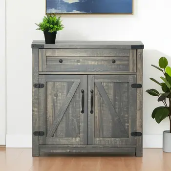 32" Light Brown Wood Accent Cabinet With Two Doors And One Drawer