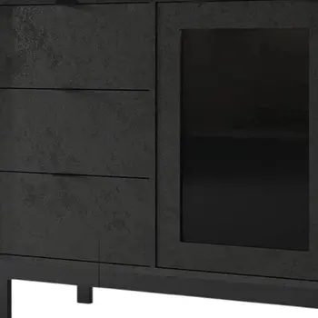 31" Black Wood Accent Cabinet With LED With Single Door And Three Drawers