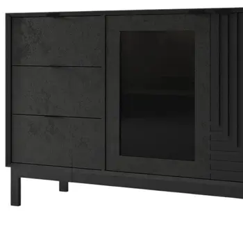31" Black Wood Accent Cabinet With LED With Single Door And Three Drawers