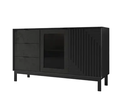 31" Black Wood Accent Cabinet With LED With Single Door And Three Drawers