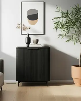 35" Black Wood Textured Door Accent Cabinet With Two Doors