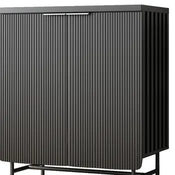35" Black Wood Textured Door Accent Cabinet With Two Doors