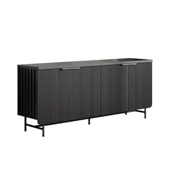 68" Black Wood Ribbed Texture Sideboard with Four Doors