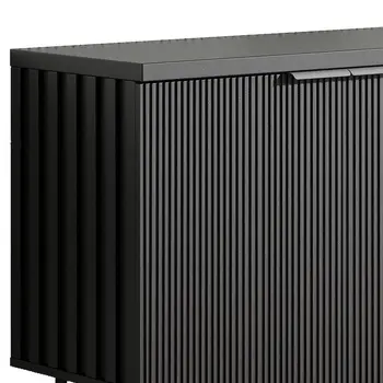 68" Black Wood Ribbed Texture Sideboard with Four Doors