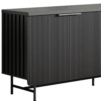 68" Black Wood Ribbed Texture Sideboard with Four Doors