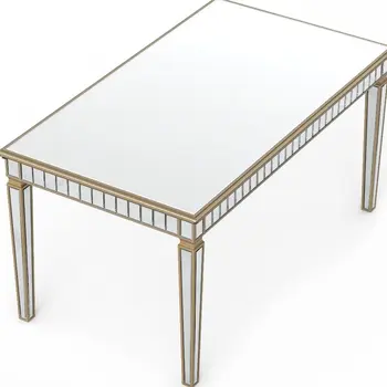 59" Silver and Gold Mirrored Glass and Wood Mirrored Dining Table