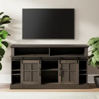 58" Oak Wood Enclosed and Open Storage TV Stand
