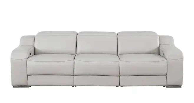 103" Light Gray Italian Leather Reclining USB Sofa