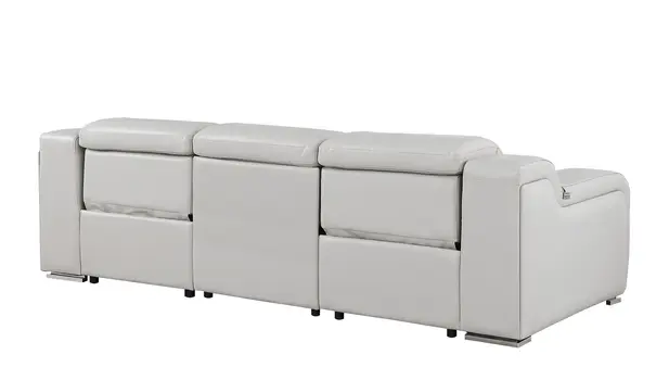 103" Light Gray Italian Leather Reclining USB Sofa