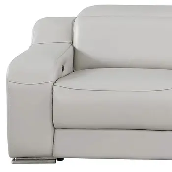 103" Light Gray Italian Leather Reclining USB Sofa