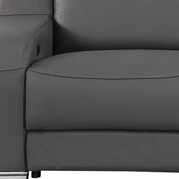 103" Dark Gray Italian Leather Reclining USB Sofa