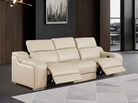 103" Beige Italian Leather Reclining USB Sofa