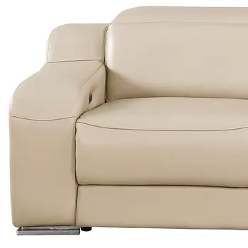 103" Beige Italian Leather Reclining USB Sofa