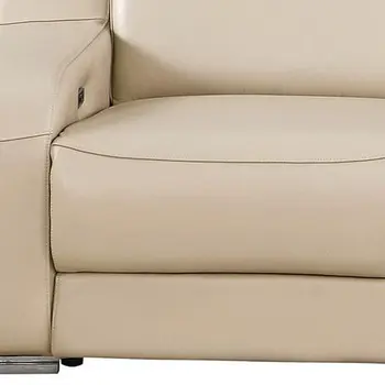 103" Beige Italian Leather Reclining USB Sofa