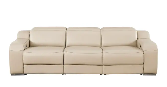 103" Beige Italian Leather Reclining USB Sofa