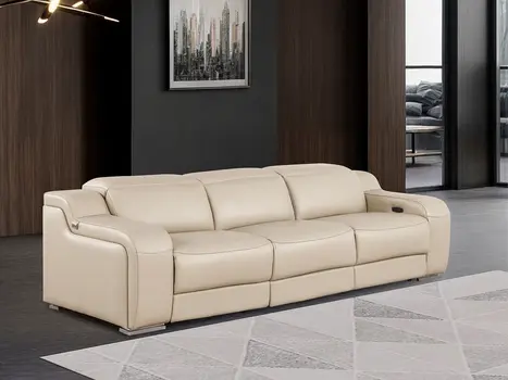 103" Beige Italian Leather Reclining USB Sofa