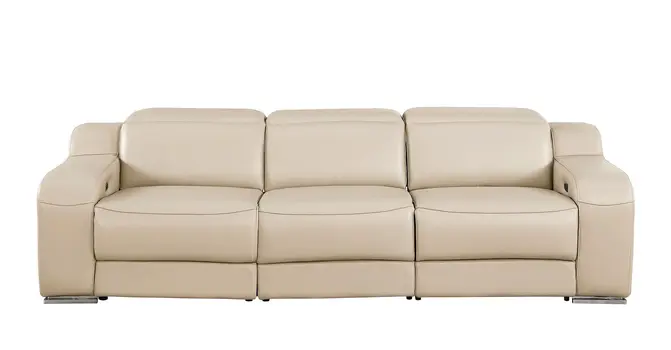 103" Beige Italian Leather Reclining USB Sofa