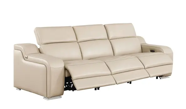 103" Beige Italian Leather Reclining USB Sofa