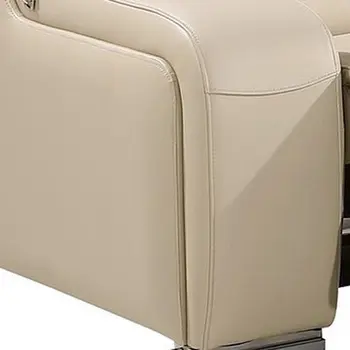 129" Beige Italian Leather Reclining USB Sofa