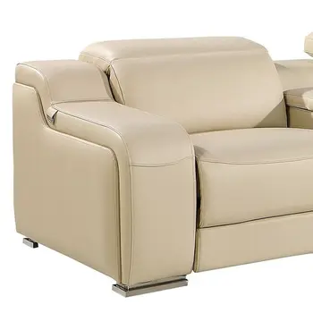 169" Beige Italian Leather Reclining USB Sofa