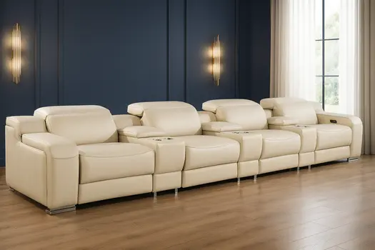169" Beige Italian Leather Reclining USB Sofa