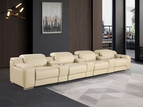 169" Beige Italian Leather Reclining USB Sofa