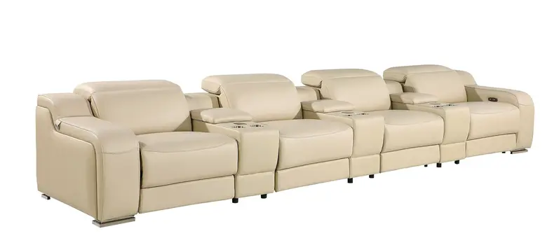169" Beige Italian Leather Reclining USB Sofa