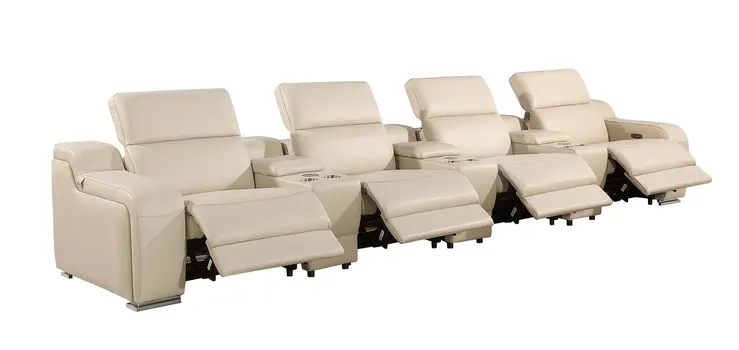 169" Beige Italian Leather Reclining USB Sofa