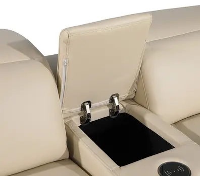169" Beige Italian Leather Reclining USB Sofa