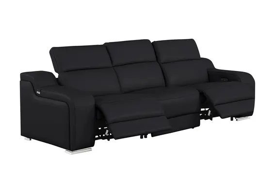 103" Black Italian Leather Reclining USB Sofa