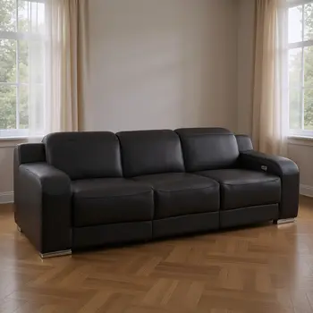 103" Black Italian Leather Reclining USB Sofa