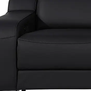 129" Black Italian Leather Reclining USB Sofa