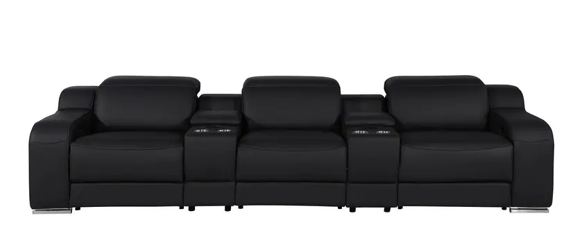 129" Black Italian Leather Reclining USB Sofa