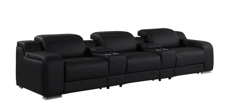129" Black Italian Leather Reclining USB Sofa