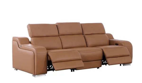 103" Chestnut Italian Leather Reclining USB Sofa