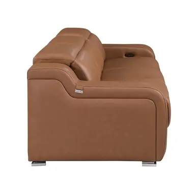 103" Chestnut Italian Leather Reclining USB Sofa