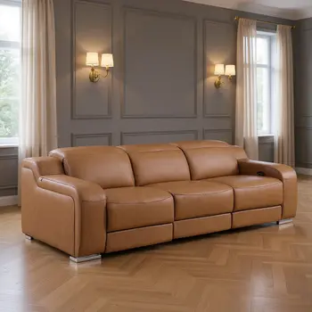 103" Chestnut Italian Leather Reclining USB Sofa