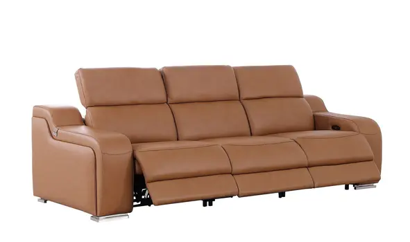 103" Chestnut Italian Leather Reclining USB Sofa