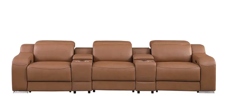 129" Chestnut Italian Leather Reclining USB Sofa
