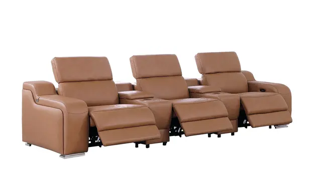 129" Chestnut Italian Leather Reclining USB Sofa