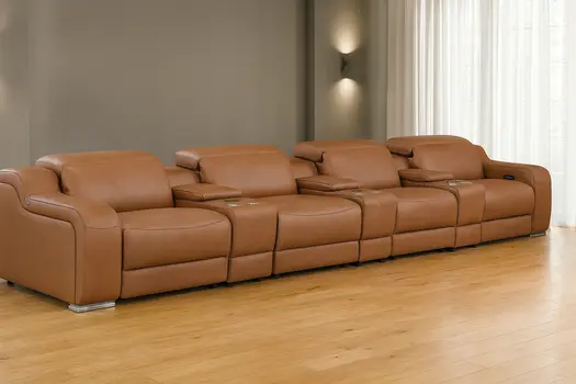 169" Chestnut Italian Leather Reclining USB Sofa